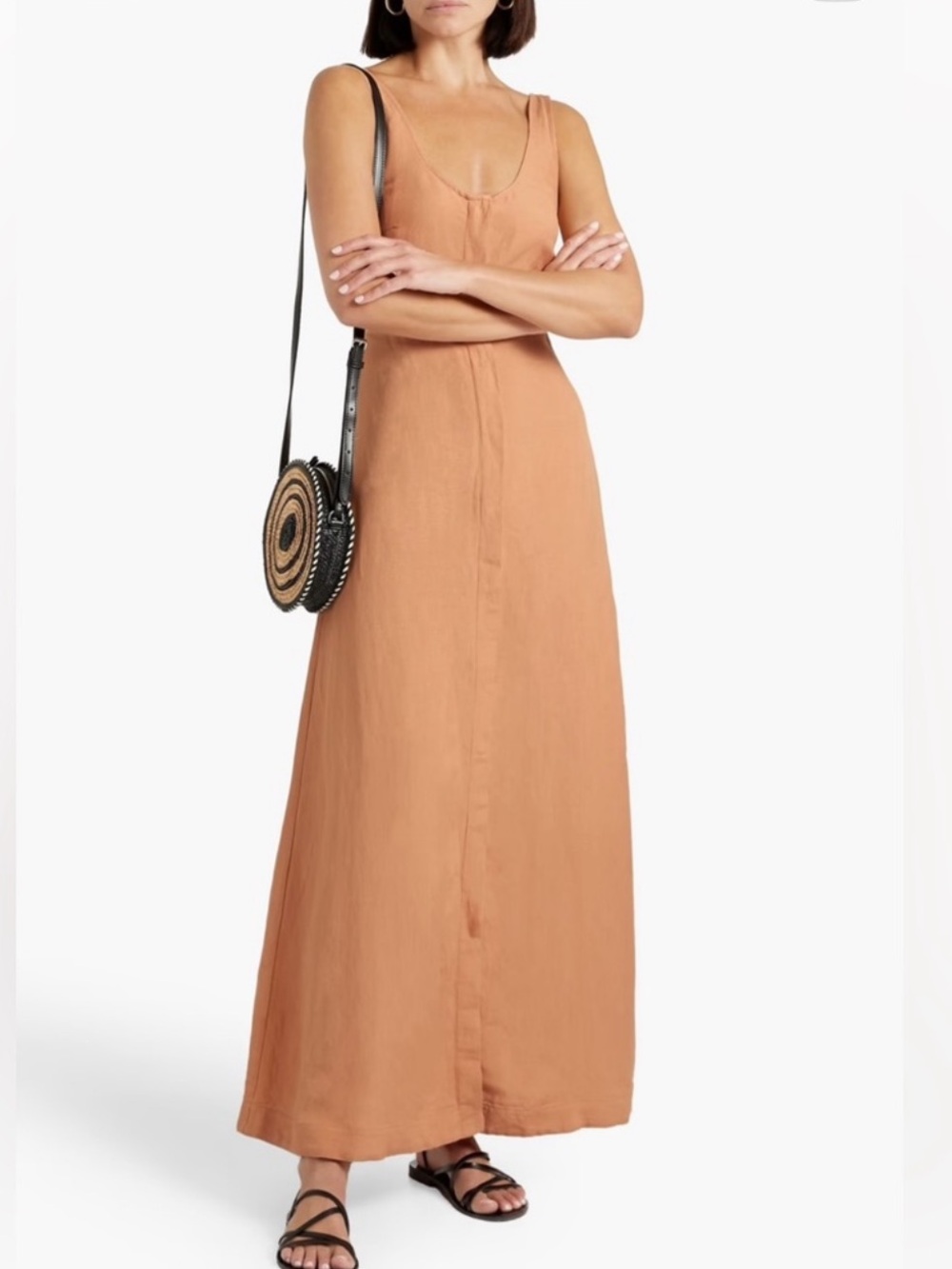 NWT BONDI BORN Mallorca Button Front Linen Blend Maxi Dress in Apricot Peach